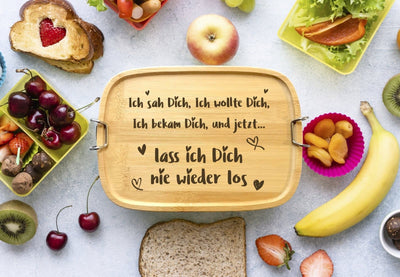 Bild: Brotdose - Ich sah Dich, Ich wollte Dich, Ich bekam Dich - Edelstahl mit Bambusdeckel Geschenkidee