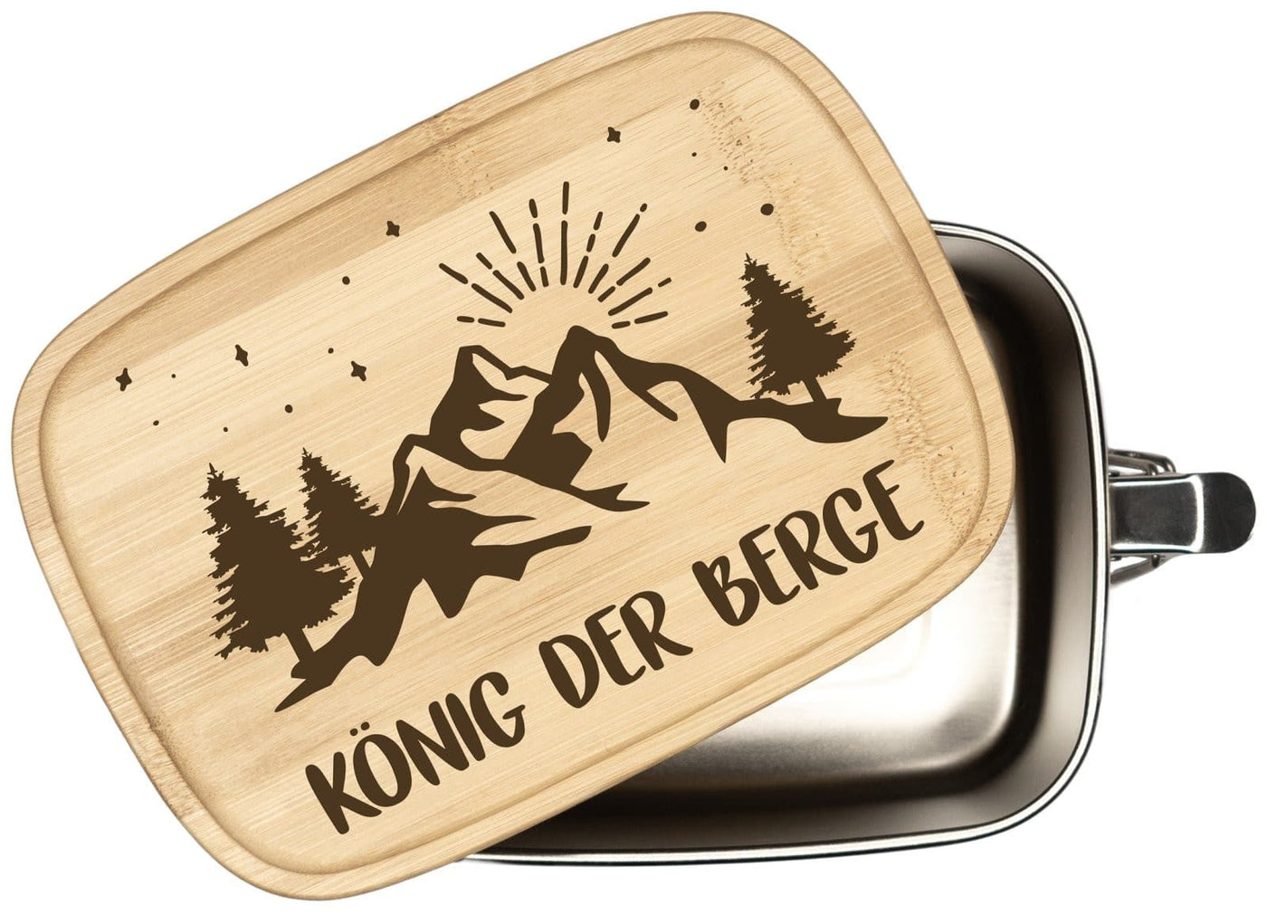 Bild: Brotdose - König/Königin der Berge - Edelstahl mit Bambusdeckel Geschenkidee