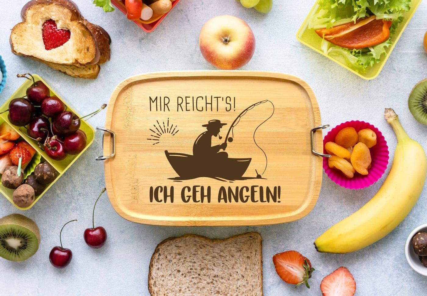 Bild: Brotdose - Mir reicht´s! Ich geh angeln! - Edelstahl mit Bambusdeckel Geschenkidee