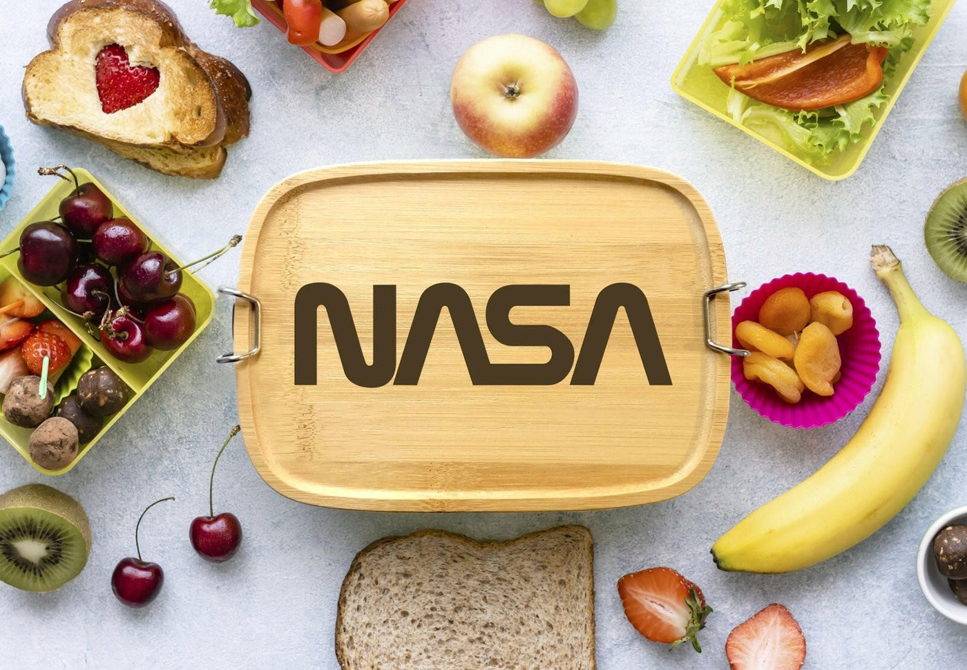 Bild: Brotdose - NASA Worm Logo - Edelstahl mit Bambusdeckel Geschenkidee