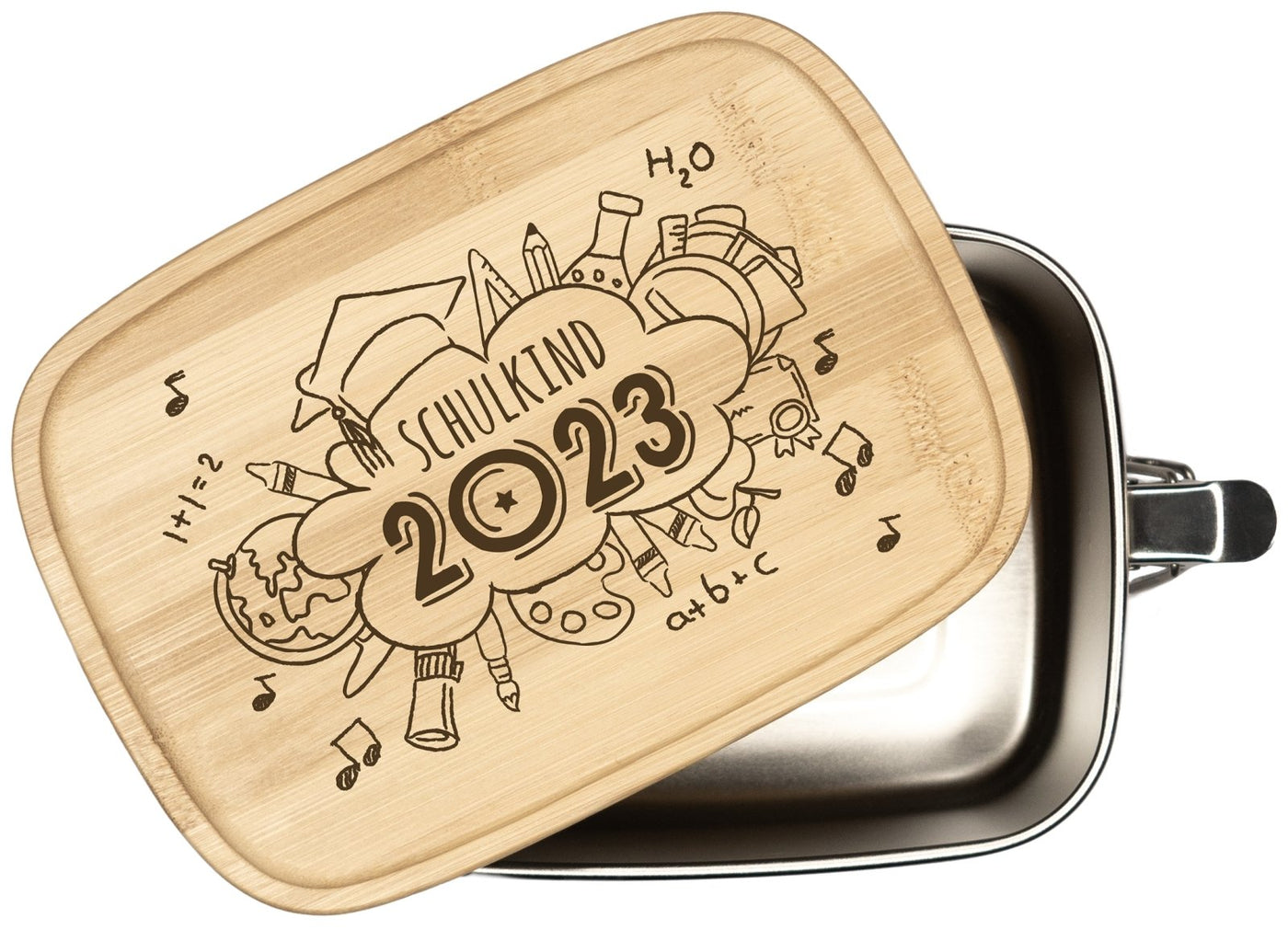 Bild: Brotdose - Schulkind 2023 - Edelstahl mit Bambusdeckel Geschenkidee