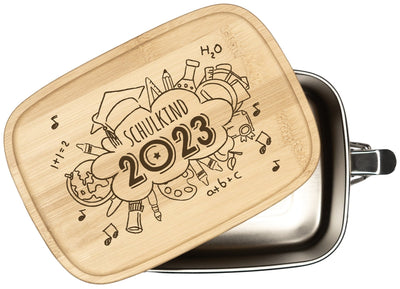 Bild: Brotdose - Schulkind 2023 - Edelstahl mit Bambusdeckel Geschenkidee