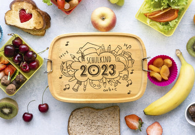 Bild: Brotdose - Schulkind 2023 - Edelstahl mit Bambusdeckel Geschenkidee