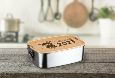 Bild: Brotdose - Schulkind 2023 (Ninja) - Edelstahl mit Bambusdeckel Geschenkidee