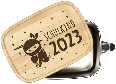 Bild: Brotdose - Schulkind 2023 (Ninja) - Edelstahl mit Bambusdeckel Geschenkidee