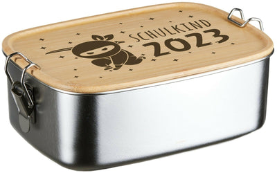 Bild: Brotdose - Schulkind 2023 (Ninja) - Edelstahl mit Bambusdeckel Geschenkidee