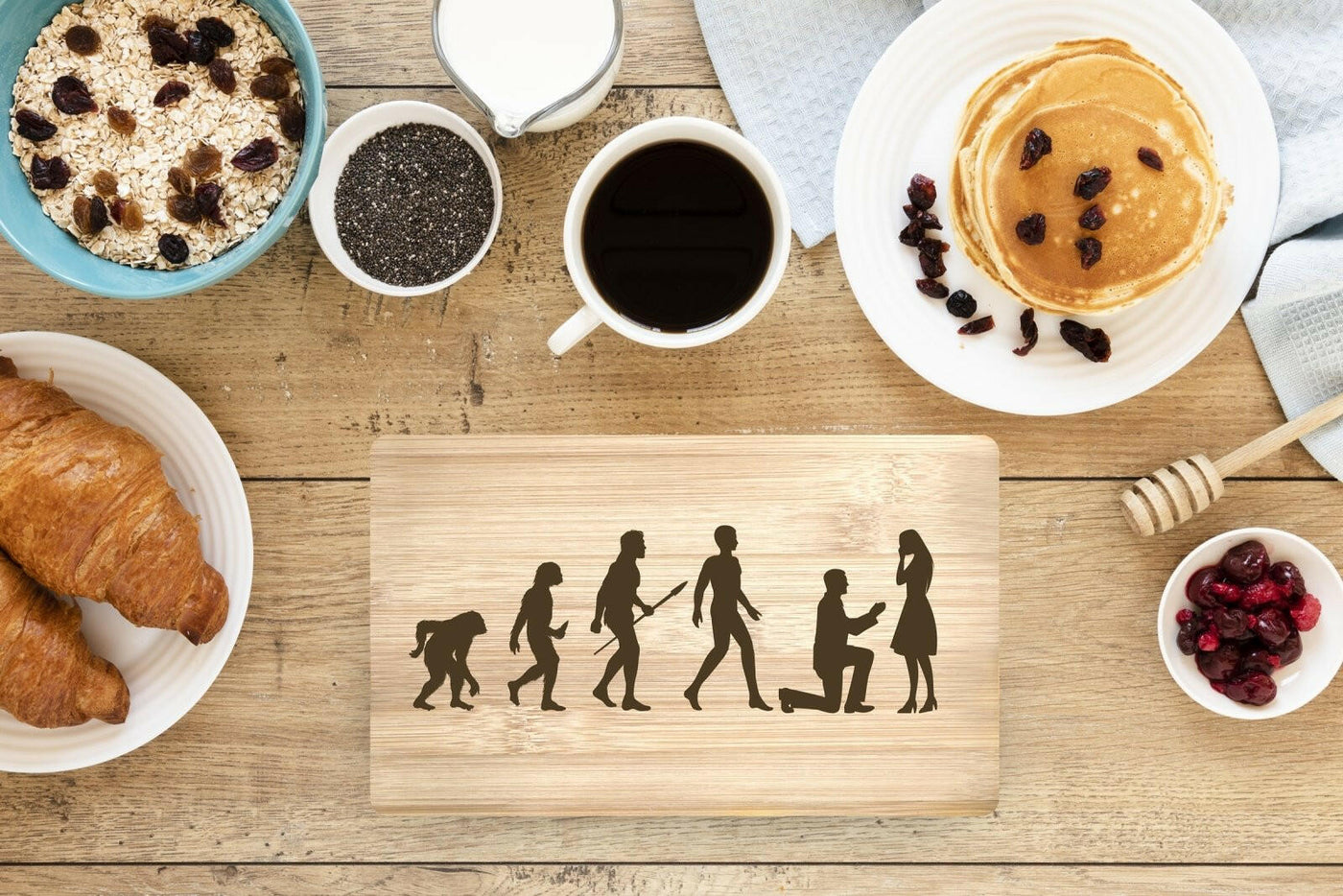 Bild: Frühstücksbrettchen - Evolution Mensch - Heiratsantrag Geschenkidee