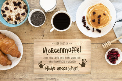 Bild: Frühstücksbrettchen - Hier speist ein Morgenmuffel Geschenkidee
