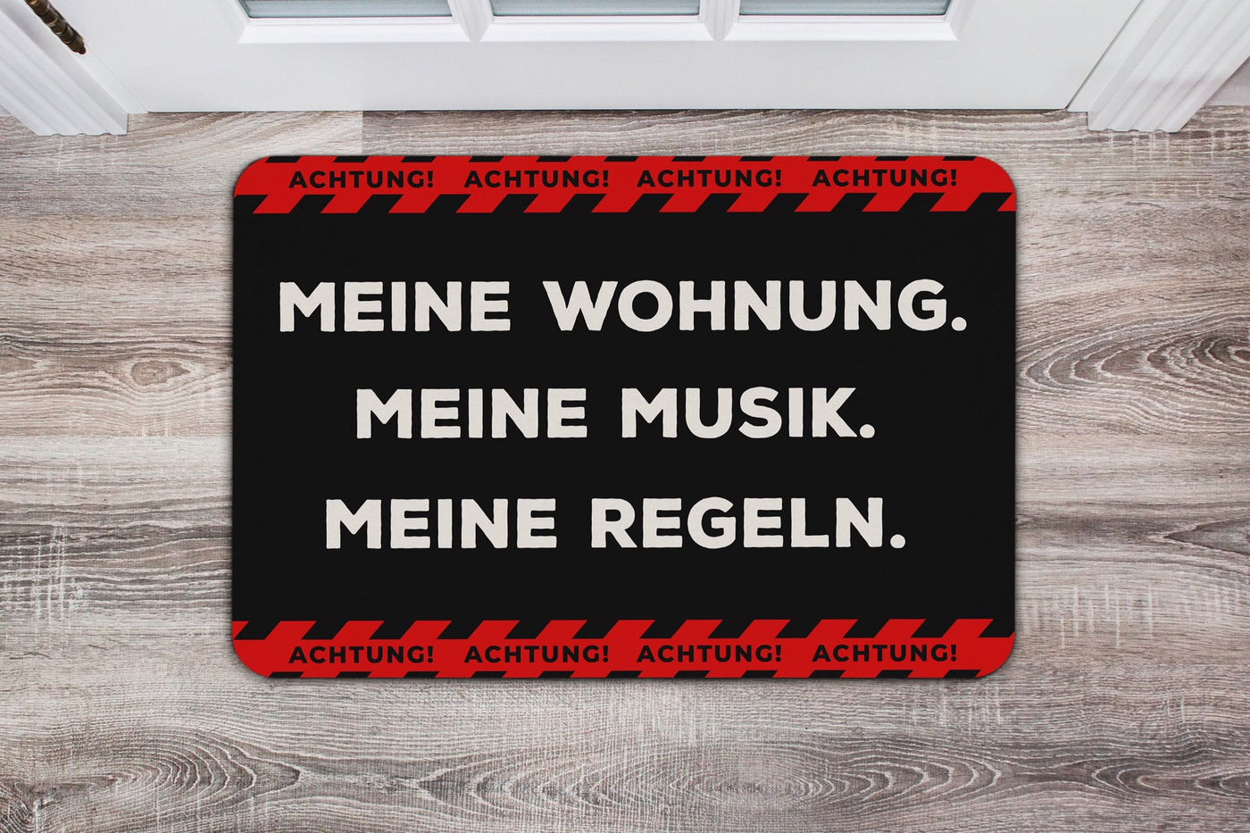 Bild: Fußmatte - Achtung! Meine Wohnung. Meine Musik. Meine Regeln. Geschenkidee