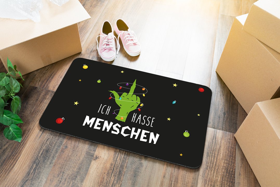 Bild: Fußmatte - Grinch - Ich hasse Menschen (Mittelfinger) Geschenkidee