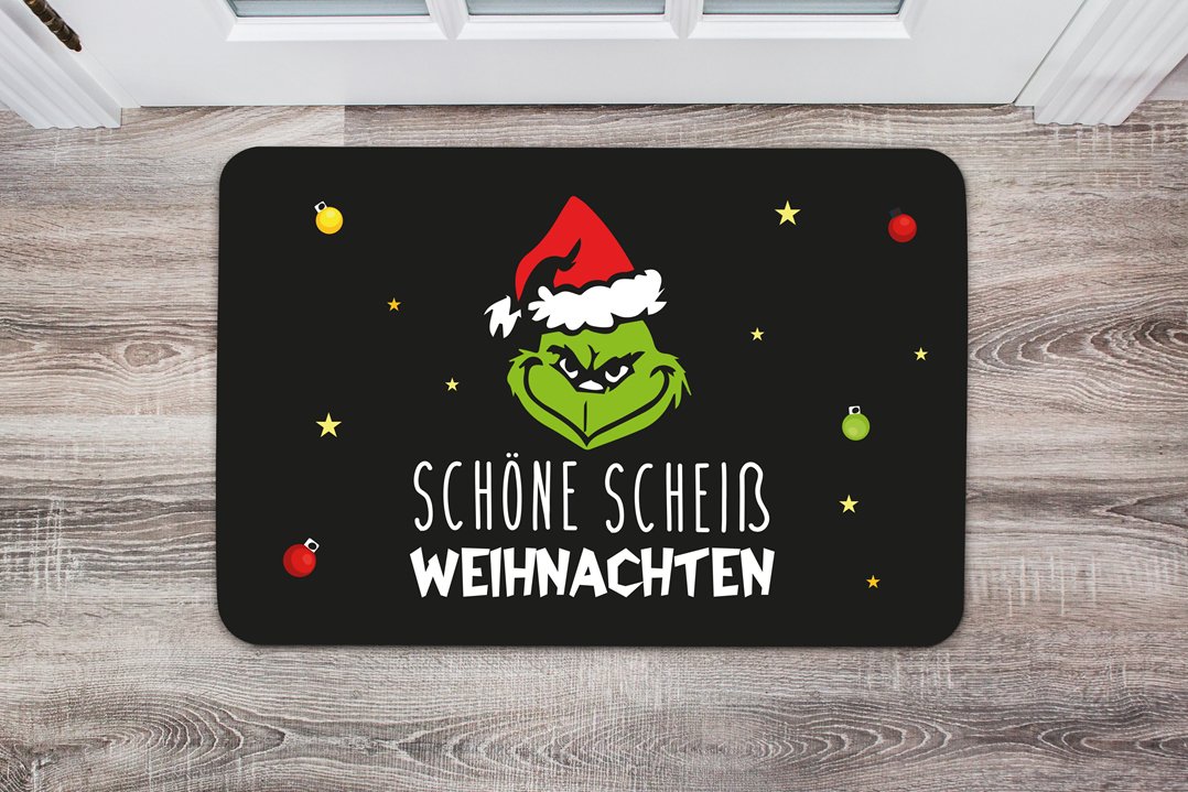 Bild: Fußmatte - Grinch - Schöne scheiß Weihnachten (Gesicht) Geschenkidee