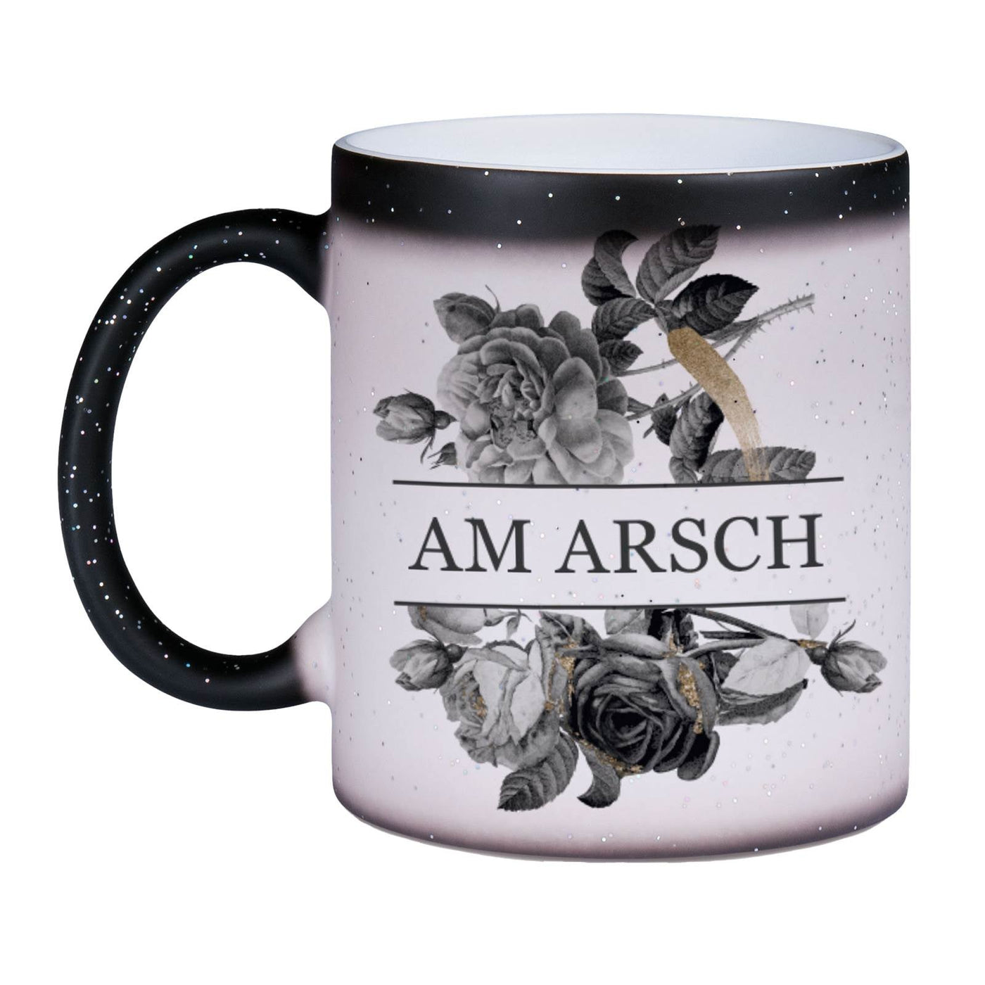 Bild: Glitzer-Zaubertasse - Am Arsch - Black Rose Geschenkidee