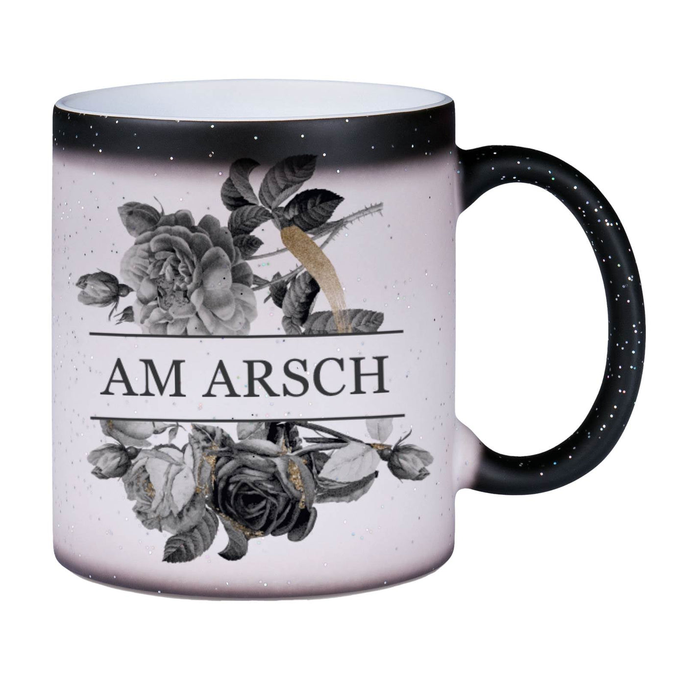 Bild: Glitzer-Zaubertasse - Am Arsch - Black Rose Geschenkidee