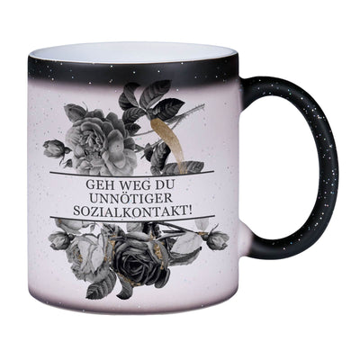 Bild: Glitzer-Zaubertasse - Geh weg du unnötiger Sozialkontakt! - Black Rose Geschenkidee