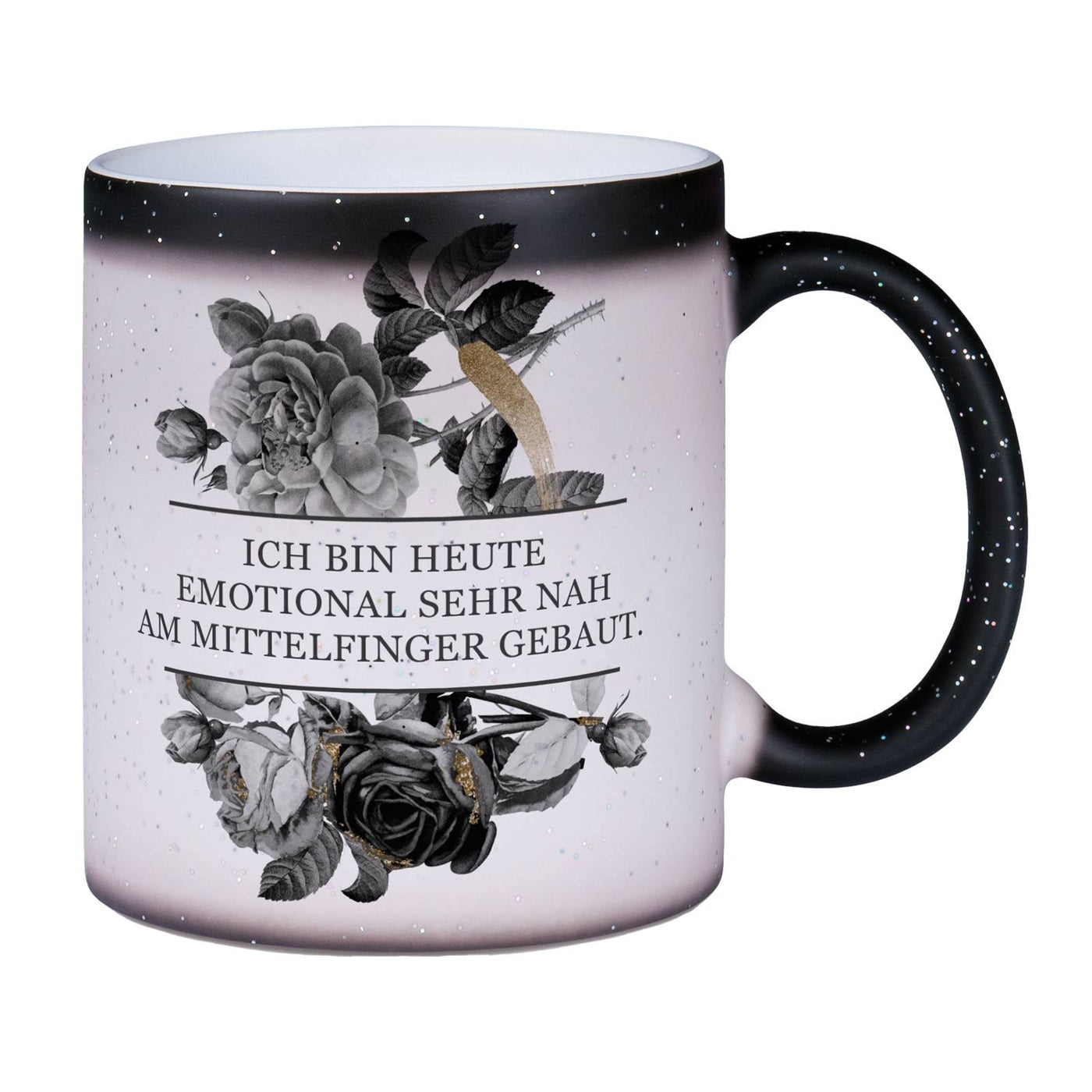 Bild: Glitzer-Zaubertasse - Ich bin heute emotional sehr nah am Mittelfinger gebaut. - Black Rose Geschenkidee