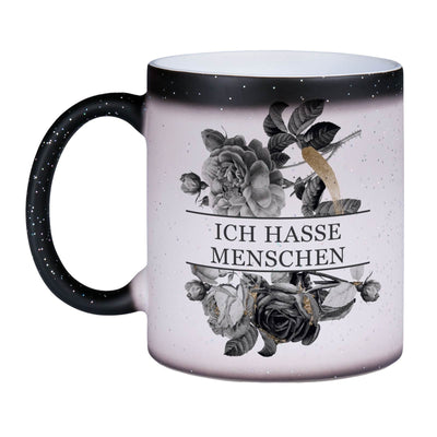 Bild: Glitzer-Zaubertasse - Ich hasse Menschen - Black Rose Geschenkidee