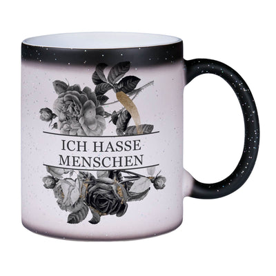 Bild: Glitzer-Zaubertasse - Ich hasse Menschen - Black Rose Geschenkidee