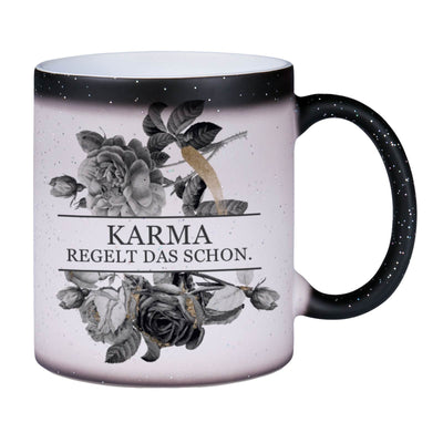 Bild: Glitzer-Zaubertasse - Karma regelt das schon. - Black Rose Geschenkidee