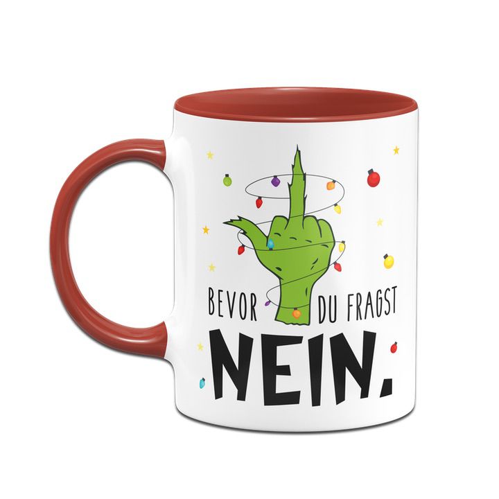 Bild: Grinch Tasse - Bevor du fragst NEIN (Mittelfinger) Geschenkidee