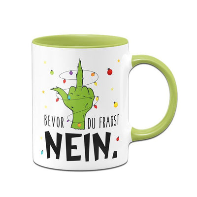 Bild: Grinch Tasse - Bevor du fragst NEIN (Mittelfinger) Geschenkidee