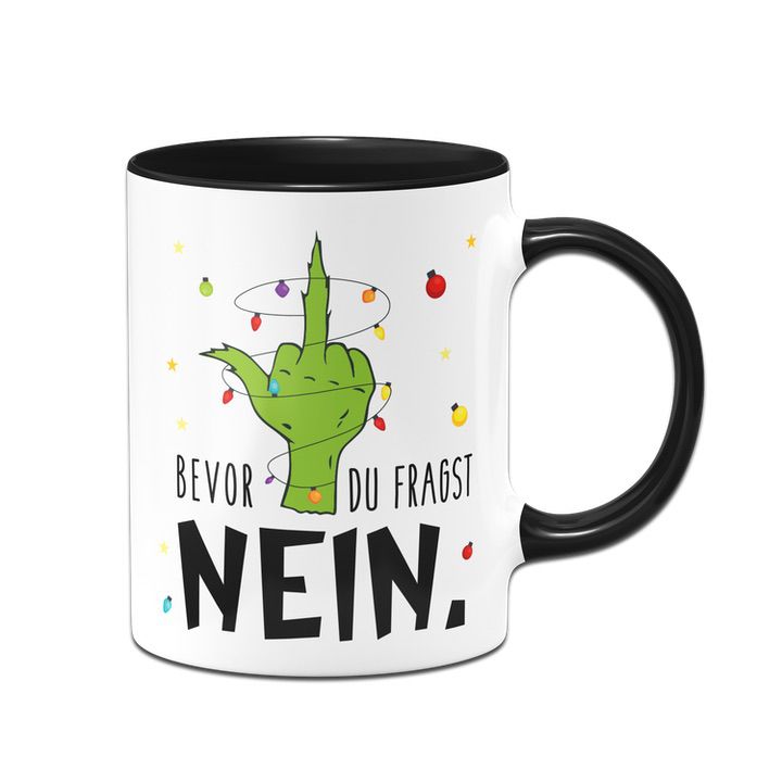 Bild: Grinch Tasse - Bevor du fragst NEIN (Mittelfinger) Geschenkidee