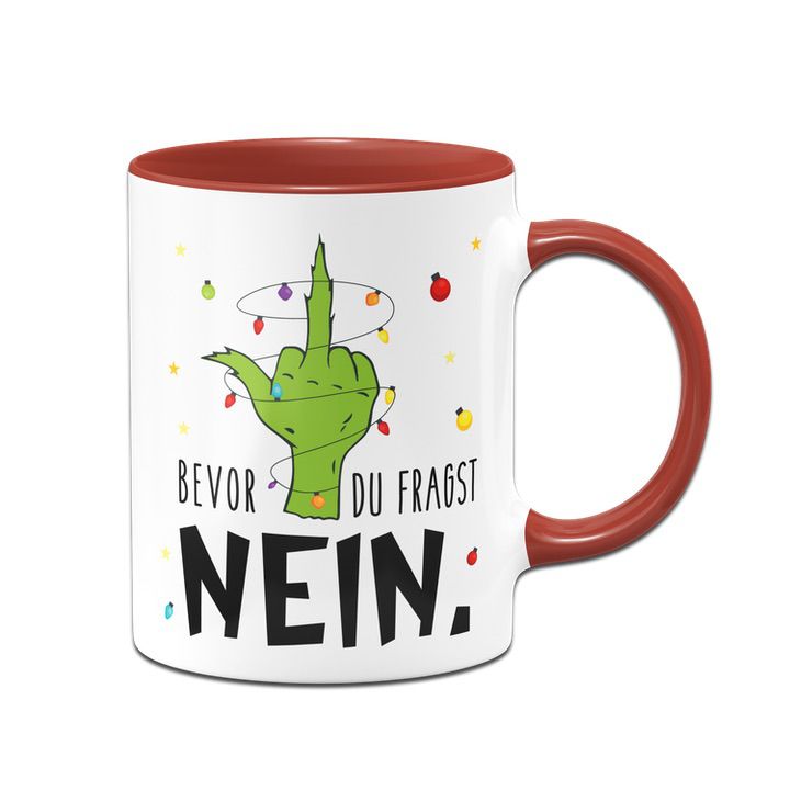 Bild: Grinch Tasse - Bevor du fragst NEIN (Mittelfinger) Geschenkidee