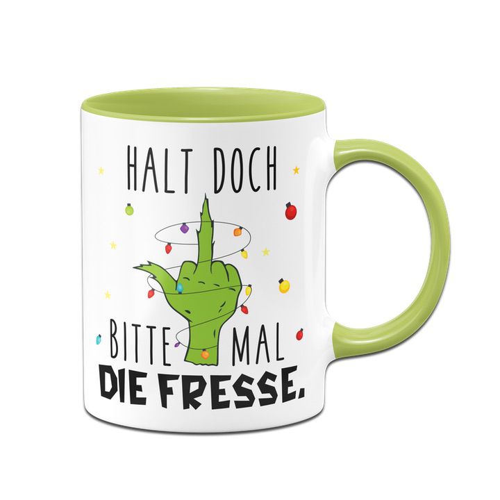 Bild: Grinch Tasse - Halt doch bitte mal die Fresse. (Mittelfinger) Geschenkidee