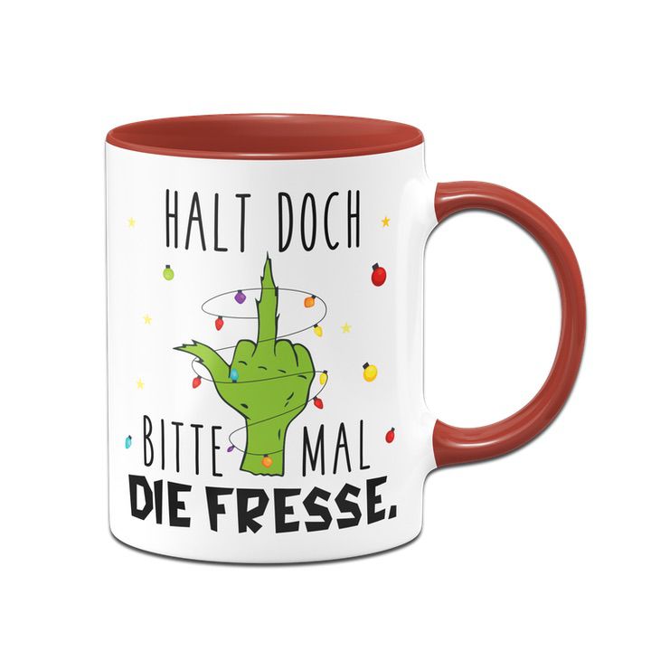 Bild: Grinch Tasse - Halt doch bitte mal die Fresse. (Mittelfinger) Geschenkidee