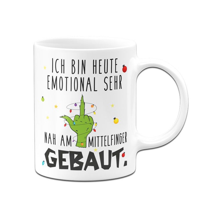 Bild: Grinch Tasse - Ich bin heute emotional sehr nah am Mittelfinger gebaut (Mittelfinger) Geschenkidee