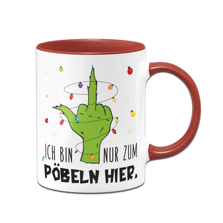 Bild: Grinch Tasse - Ich bin nur zum Pöbeln hier. (Mittelfinger) Geschenkidee