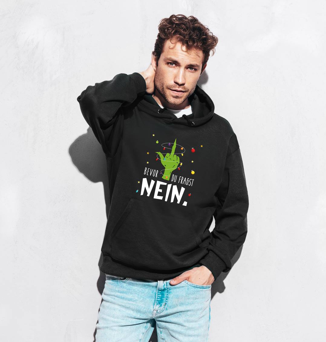 Bild: Hoodie - Grinch - Bevor du fragst NEIN. (Mittelfinger) Geschenkidee