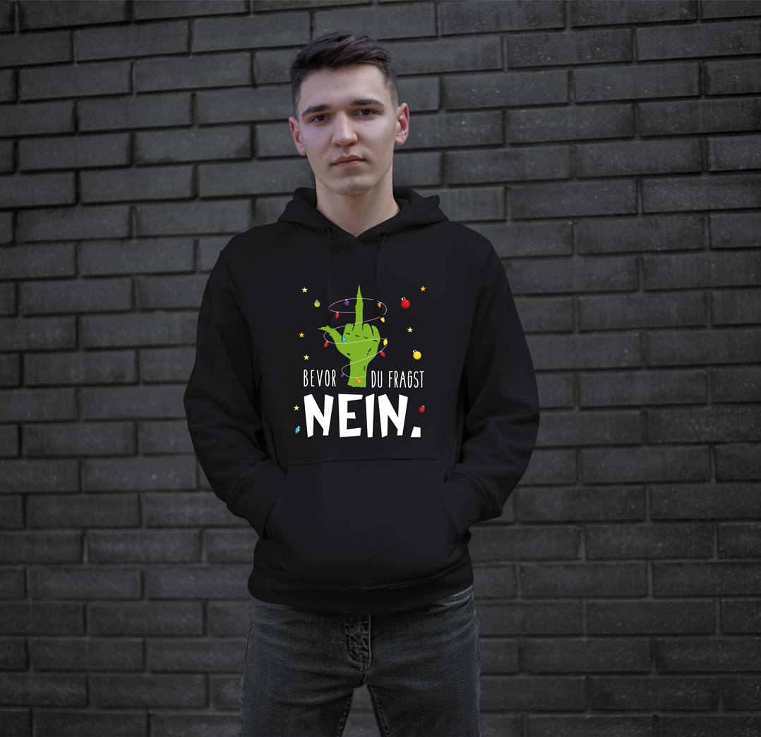 Bild: Hoodie - Grinch - Bevor du fragst NEIN. (Mittelfinger) Geschenkidee