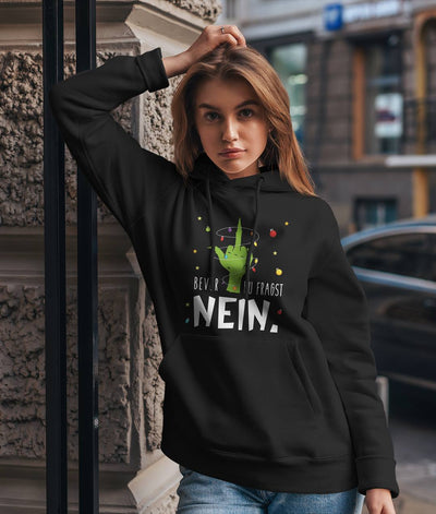 Bild: Hoodie - Grinch - Bevor du fragst NEIN. (Mittelfinger) Geschenkidee