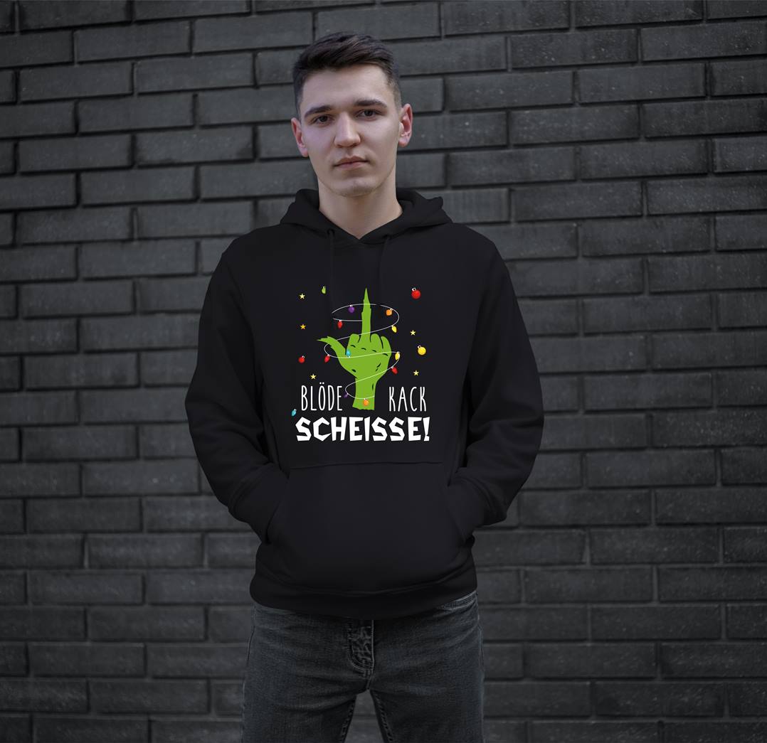 Bild: Hoodie - Grinch - Blöde Kackscheisse! (Mittelfinger) Geschenkidee