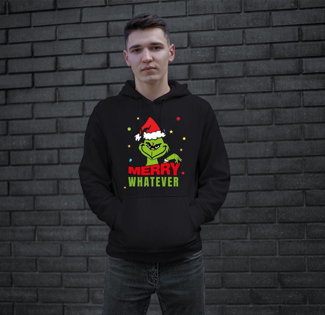 Bild: Hoodie - Grinch - Merry whatever (Gesicht & Hand) Geschenkidee