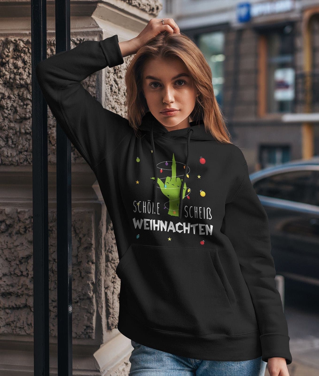 Bild: Hoodie - Grinch Schöne scheiß Weihnachten (Mittelfinger) Geschenkidee