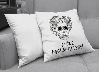 Bild: Kissen - Blöde Kackscheisse! - Totenkopf Geschenkidee