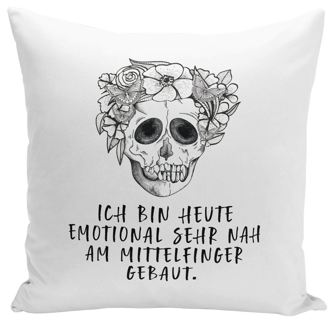 Bild: Kissen - Ich bin heute emotional sehr nah am Mittelfinger gebaut. - Totenkopf Geschenkidee