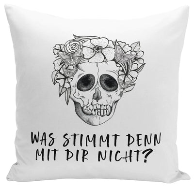 Bild: Kissen - Was stimmt denn mit Dir nicht? - Totenkopf Geschenkidee