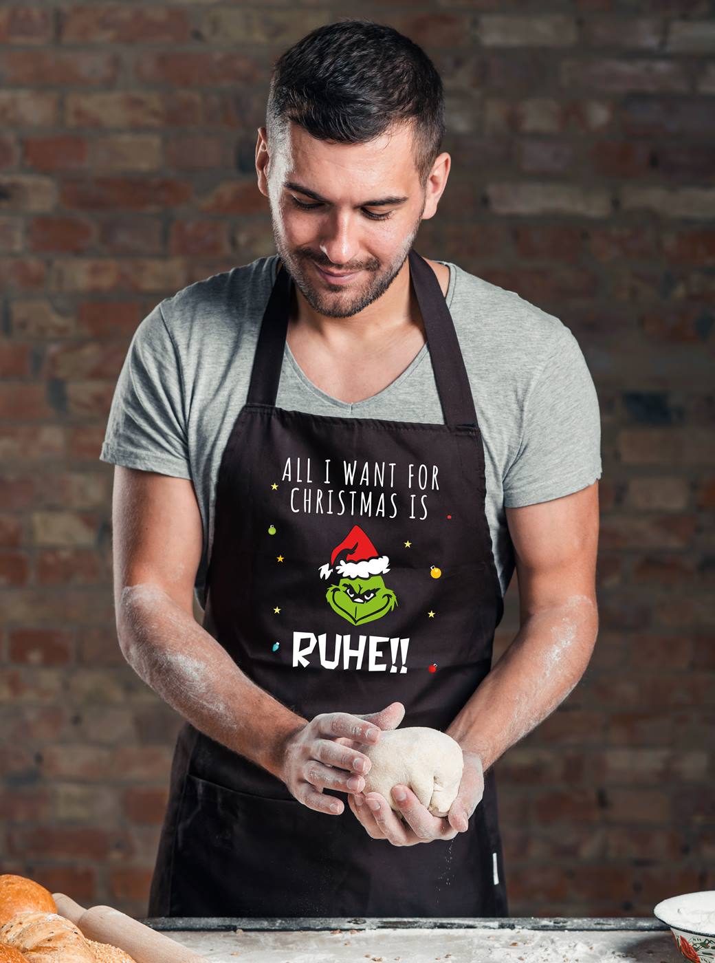 Bild: Kochschürze - Grinch - All I want for Christmas is Ruhe! (Gesicht) Geschenkidee