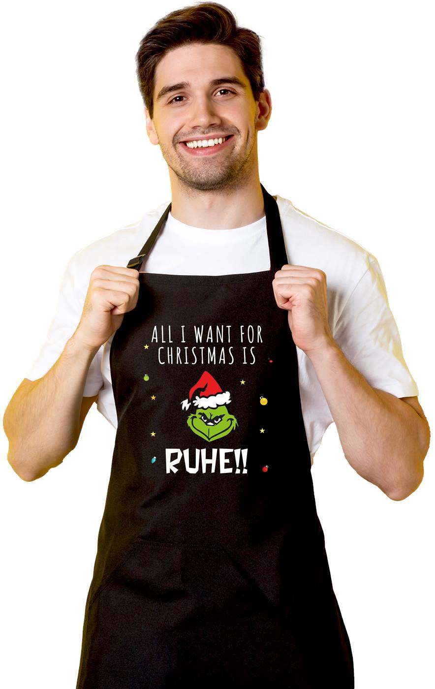 Bild: Kochschürze - Grinch - All I want for Christmas is Ruhe! (Gesicht) Geschenkidee