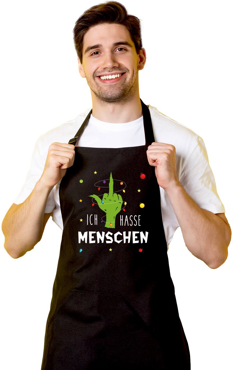 Bild: Kochschürze - Grinch - Ich hasse Menschen (Mittelfinger) Geschenkidee