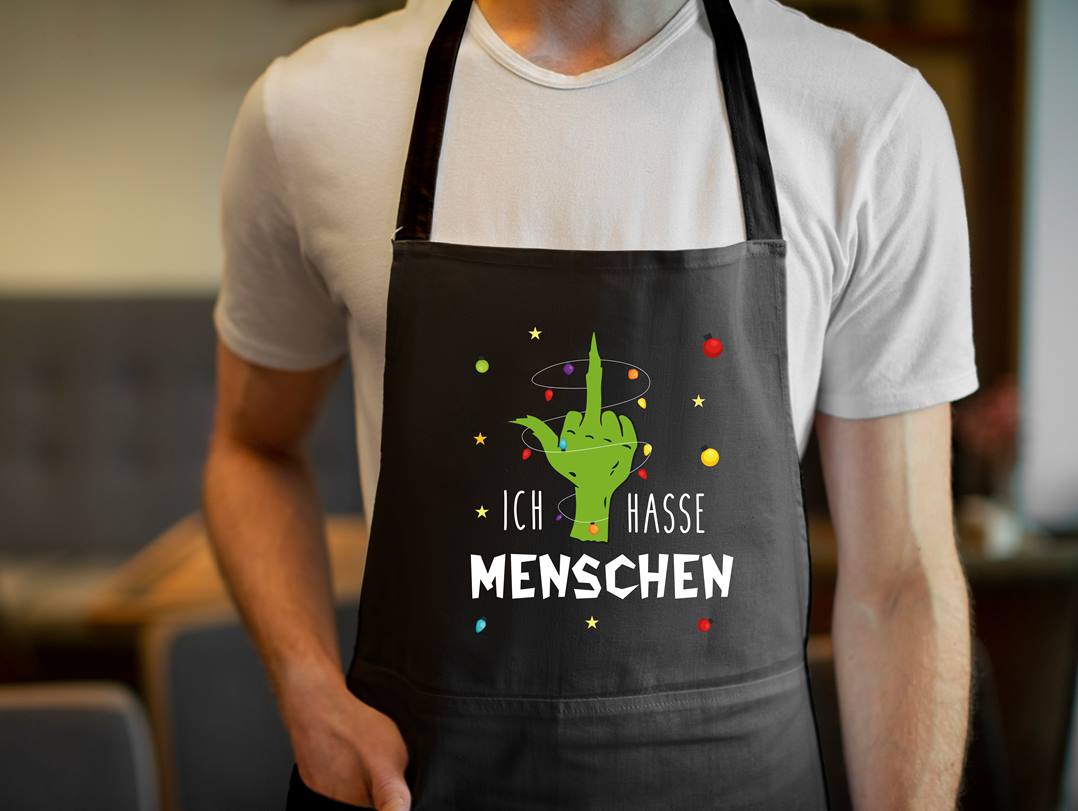 Bild: Kochschürze - Grinch - Ich hasse Menschen (Mittelfinger) Geschenkidee