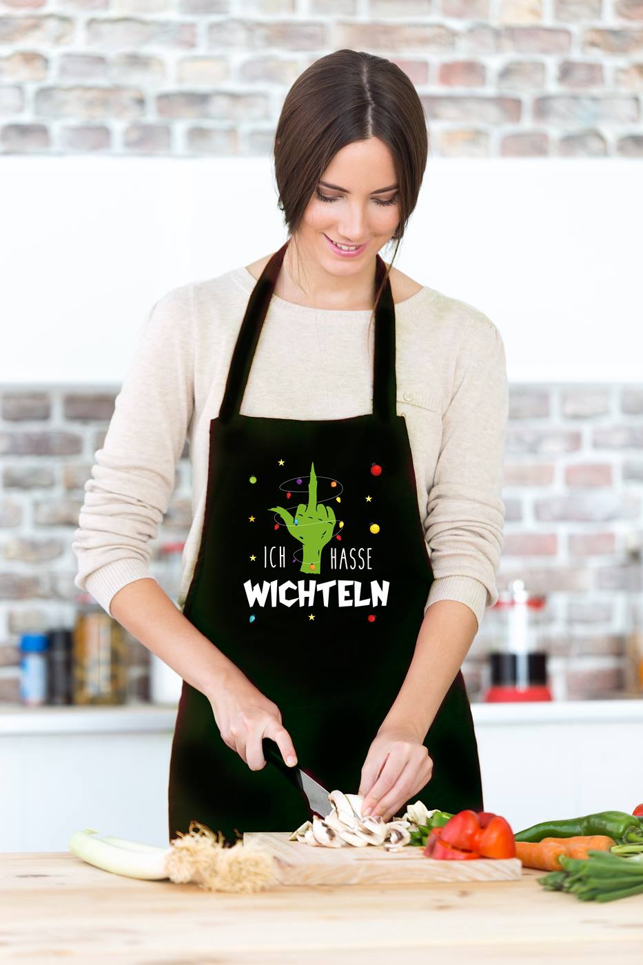 Bild: Kochschürze - Grinch - Ich hasse Wichteln (Mittelfinger) Geschenkidee