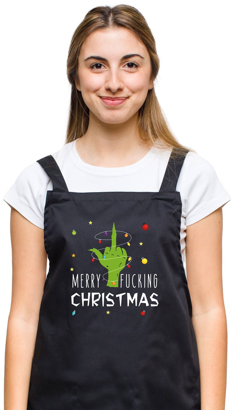 Bild: Kochschürze - Grinch - Merry fucking Christmas (Mittelfinger) Geschenkidee