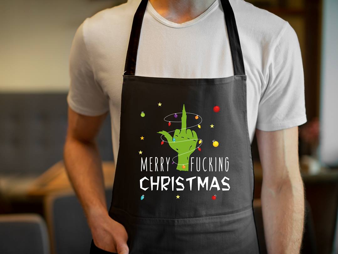Bild: Kochschürze - Grinch - Merry fucking Christmas (Mittelfinger) Geschenkidee