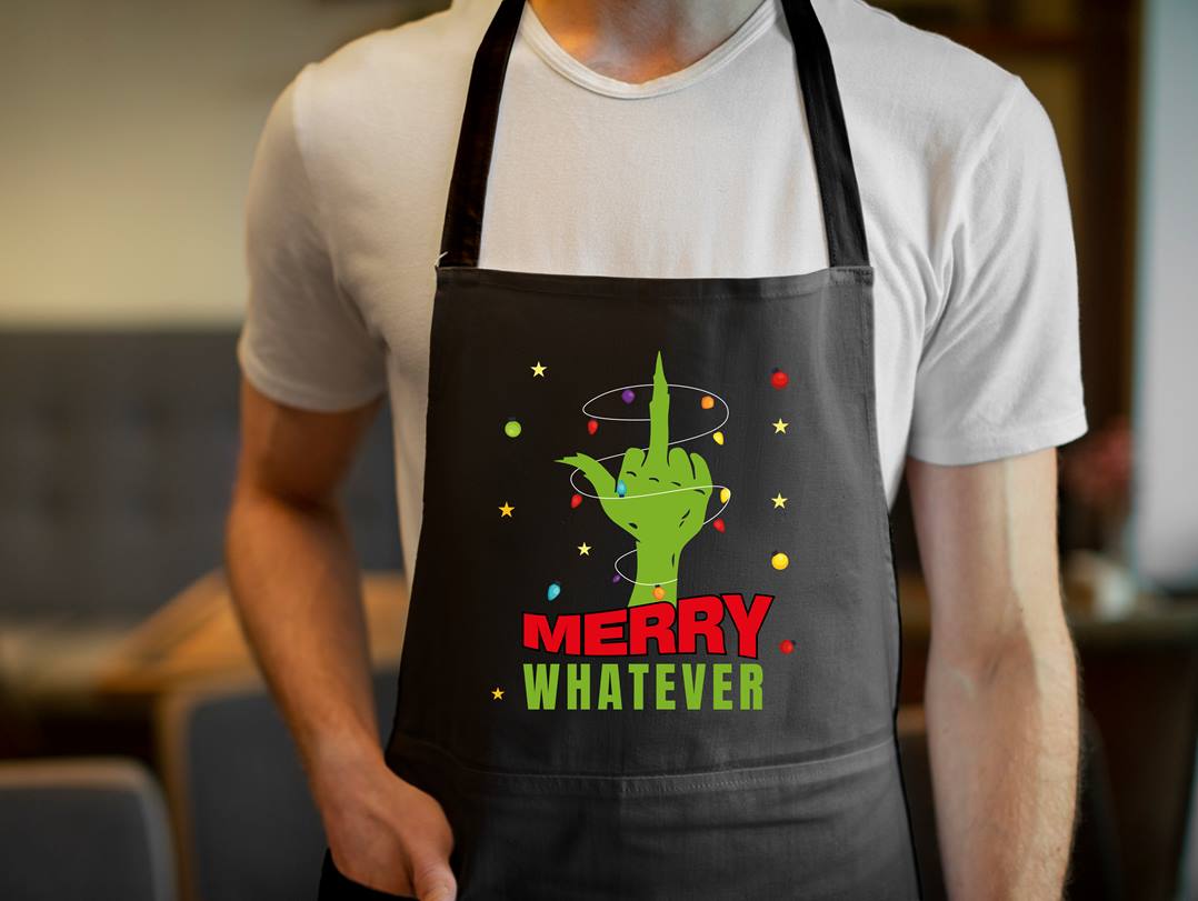 Bild: Kochschürze - Grinch - Merry whatever (Mittelfinger) Geschenkidee