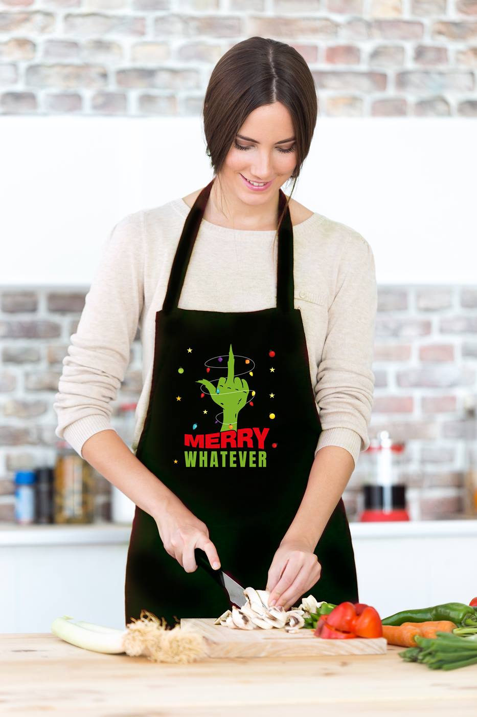 Bild: Kochschürze - Grinch - Merry whatever (Mittelfinger) Geschenkidee