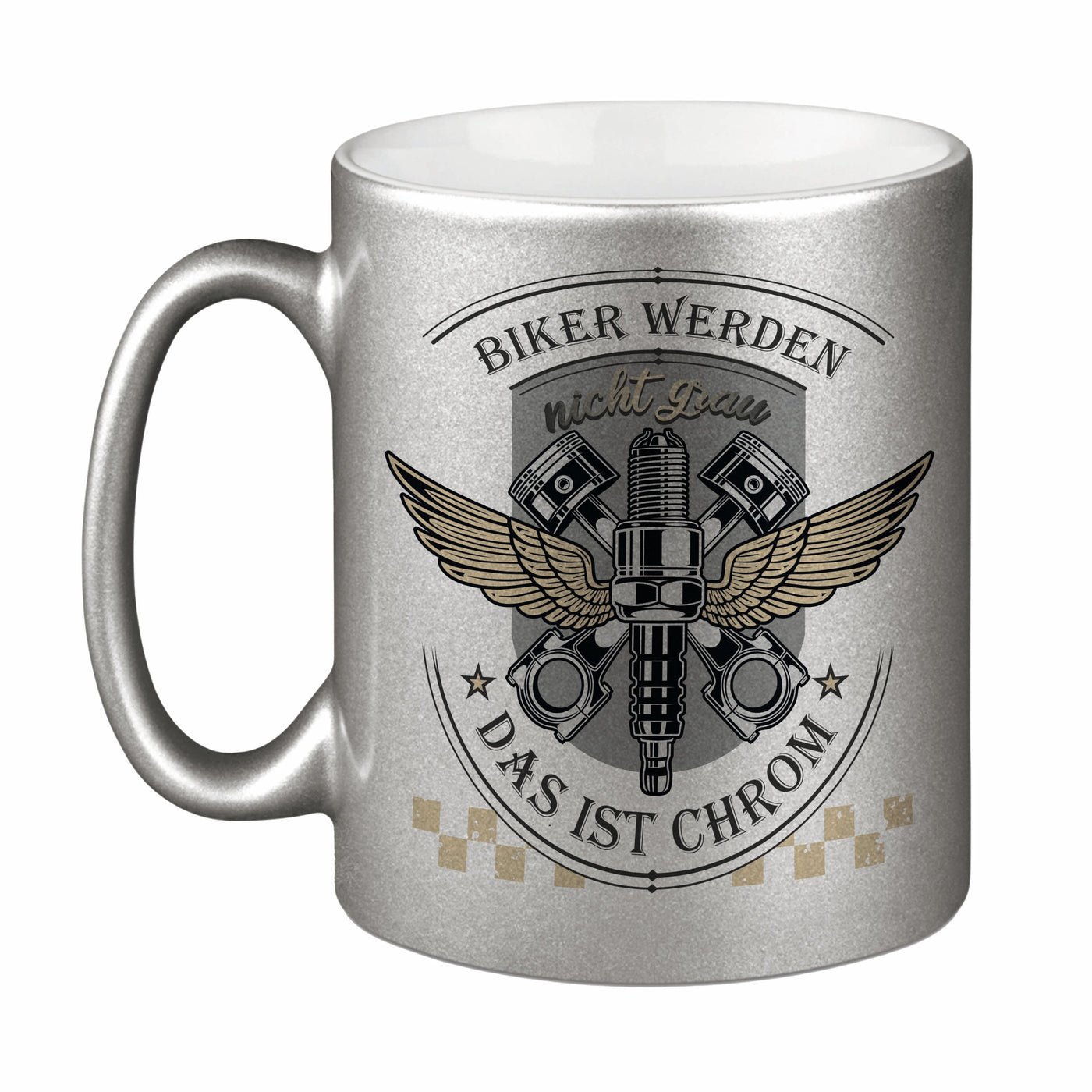 Bild: Motorrad Tasse - Biker werden nicht grau. Das ist Chrom. - Metallictasse Geschenkidee