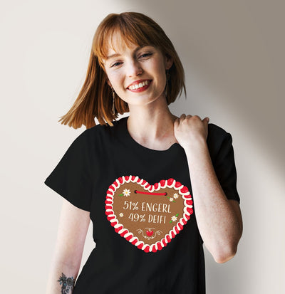Bild: T-Shirt Damen - 51% Engerl 49% Deifi (Lebkuchenherz) Geschenkidee